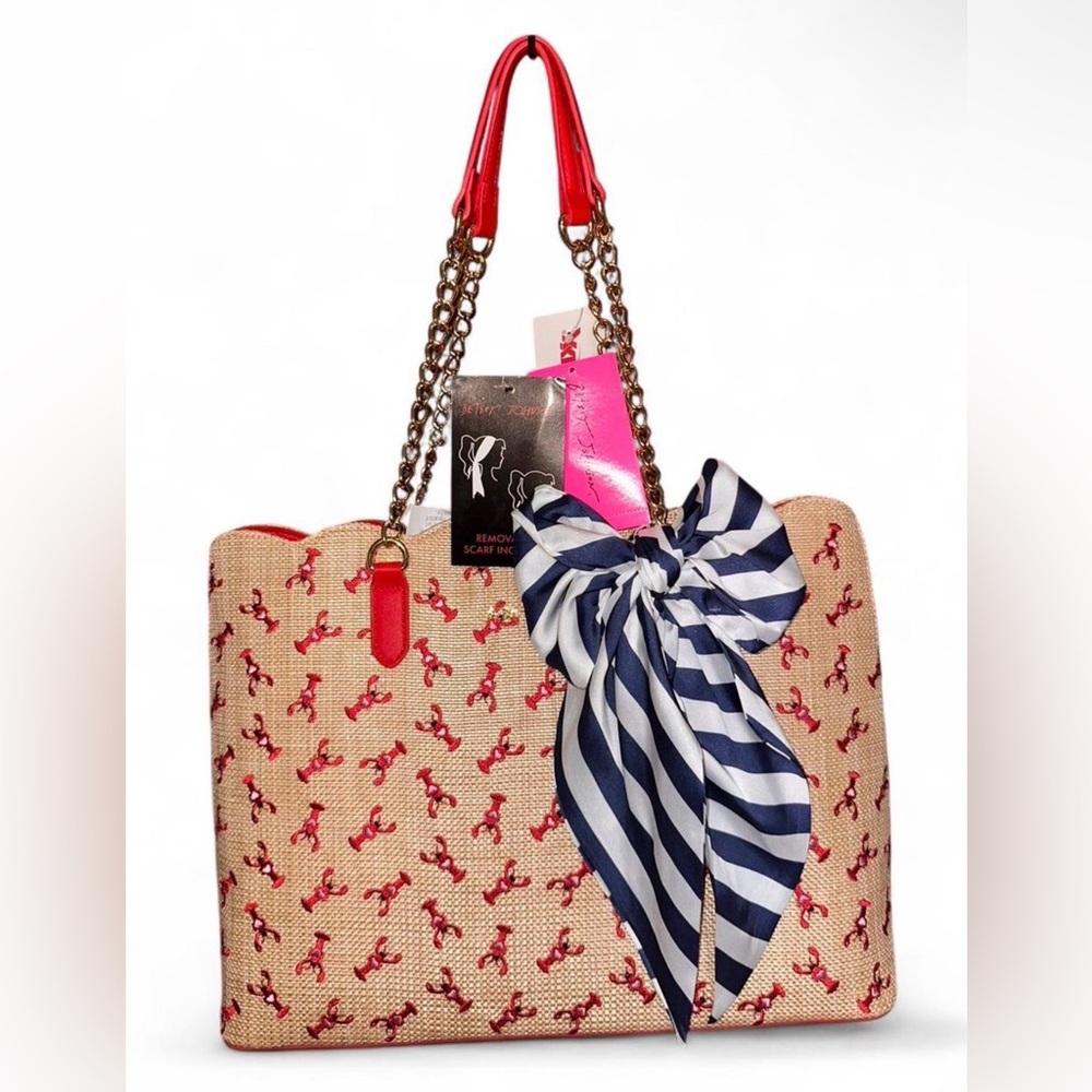 Betsey Johnson Wicker Lobster Tote with Blue/White Striped Bow🦞💙